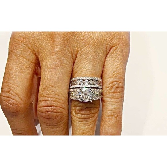 Sz9 Diamond Wedding Ring Set / Engagement STERLING SILVER #16 size 6,7,8,9,10 - Picture 2 of 8